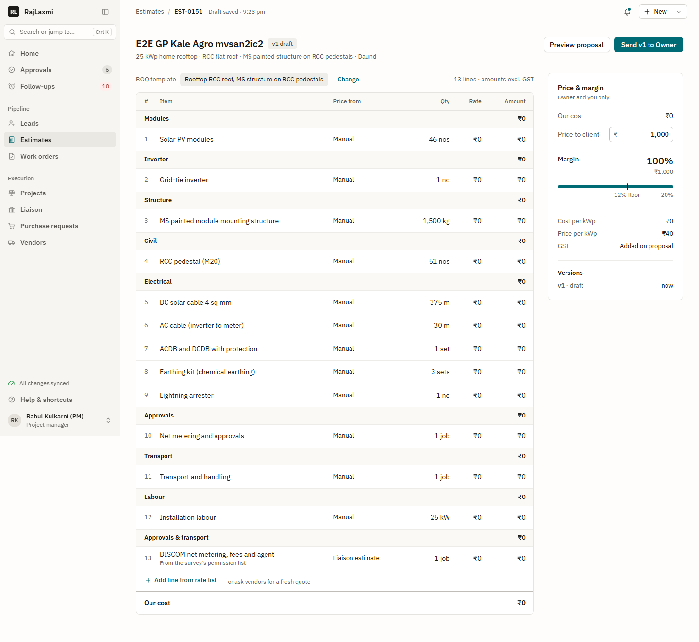 Estimate builder