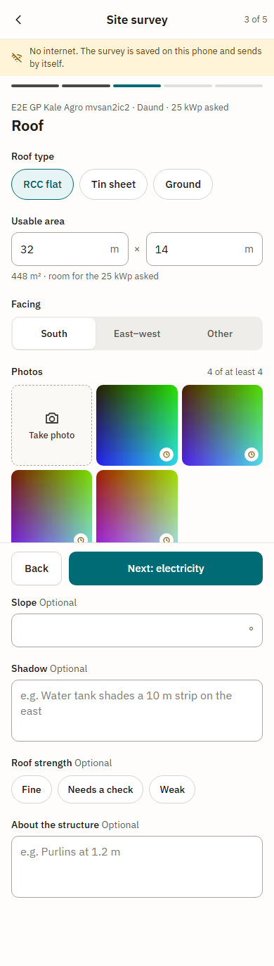 Site surveys work offline and save on the phone